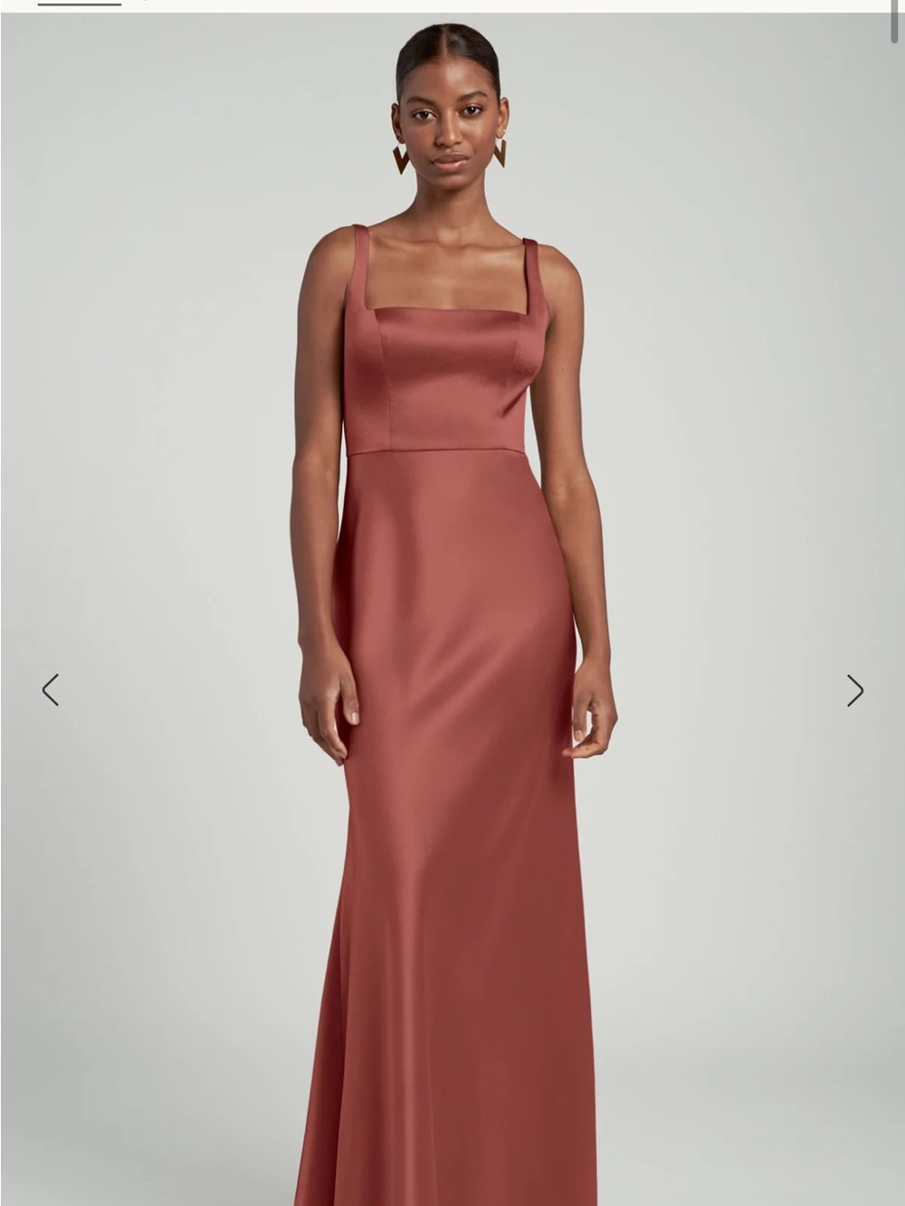 Jenny Yoo Ariana Elegant Square-Neck Satin Evening Dress English rose size 12